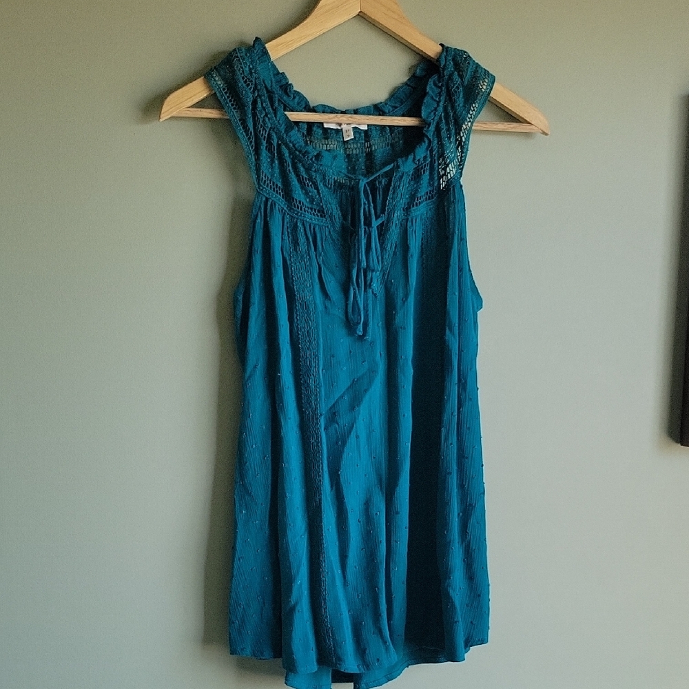 Maurices Teal Sleeveless Lace Blouse Size S